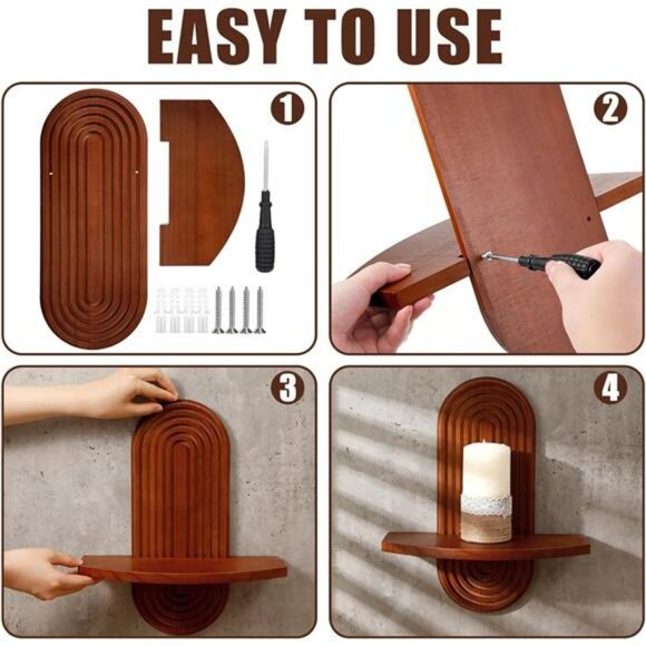 Set of 2 Boho Arched Wooden Wall Shelves Walnut Hanging Floating Rainbow Decor - Picture 4 of 7